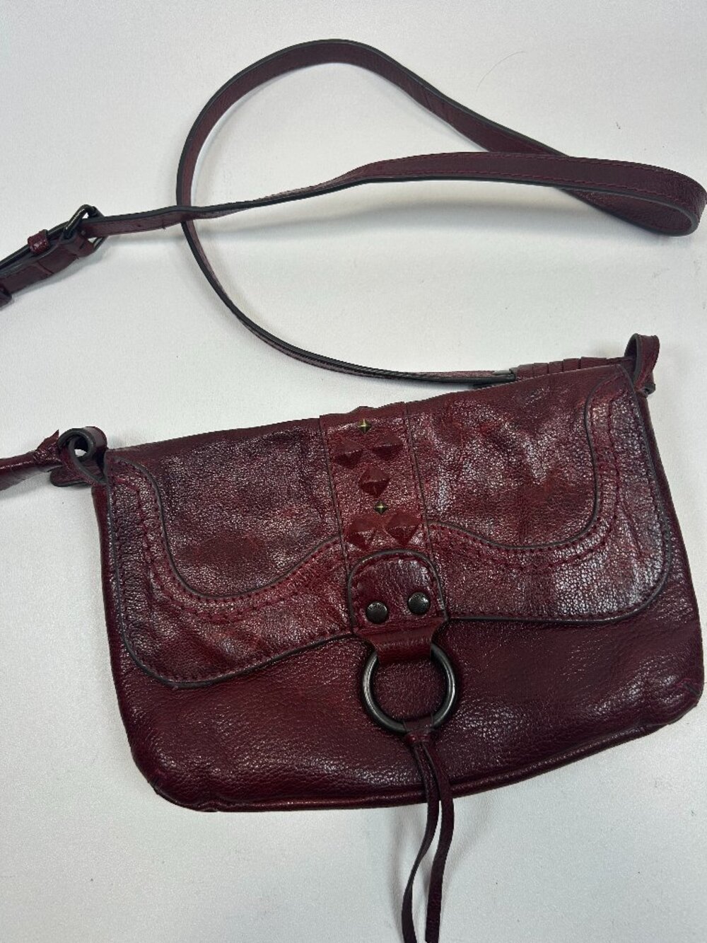 FRYE Mini Corrine Crossbody Leather Studs Ring Deep Red